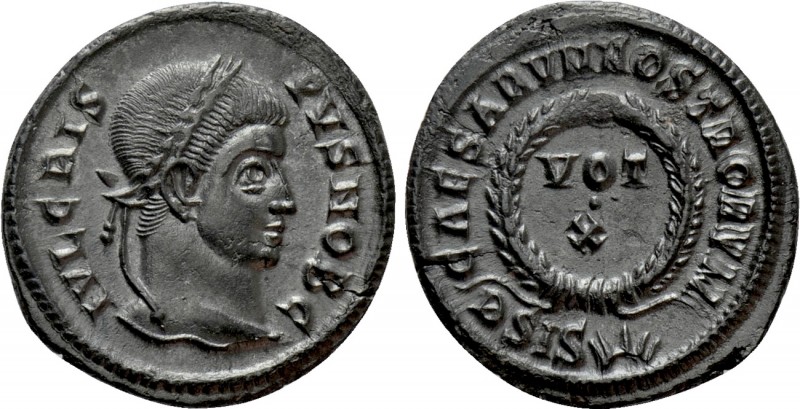 CRISPUS (Caesar, 316-326). Follis. Siscia

Obv: IVL CRISPVS NOB C. Laureate he...