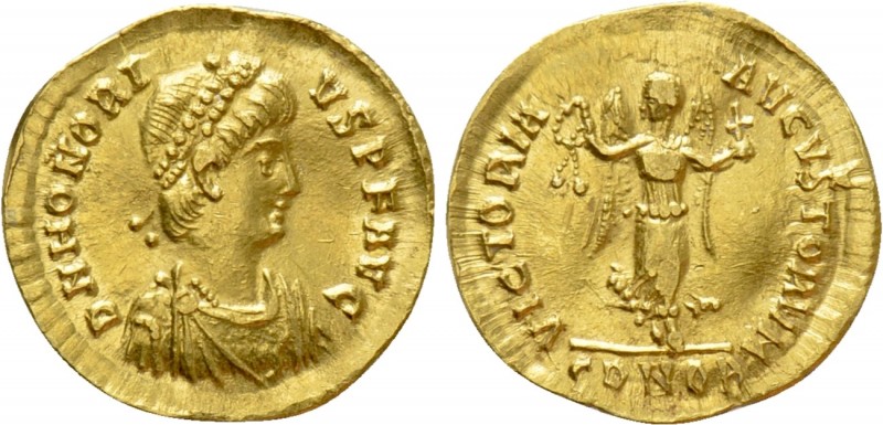 HONORIUS (393-423). GOLD Tremissis. Constantinople

Obv: D N HONORIVS P F AVG....