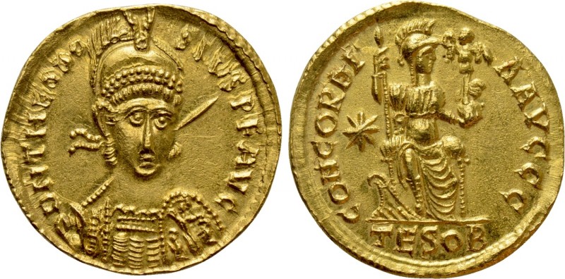 THEODOSIUS II (402-450). GOLD Solidus. Thessalonica

Obv: D N THEODOSIVS P F A...