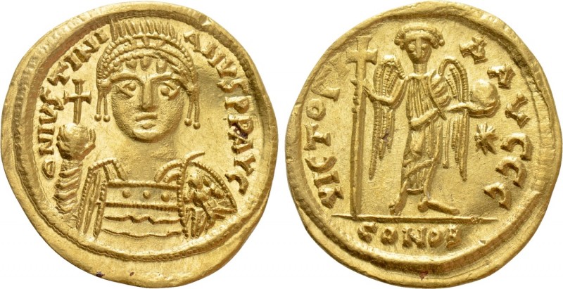 JUSTINIAN I (527-565). GOLD Solidus. Thessalonica

Obv: D N IVSTINIANVS P P AV...