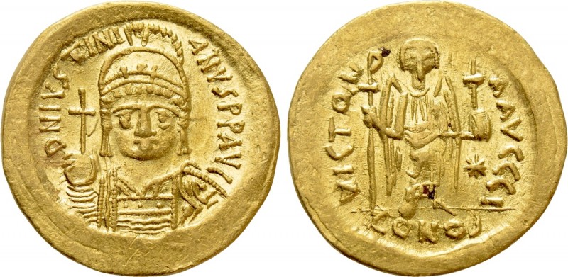 JUSTINIAN I (527-565). GOLD Solidus. Constantinople

Obv: D N IVSTINIANVS P P ...