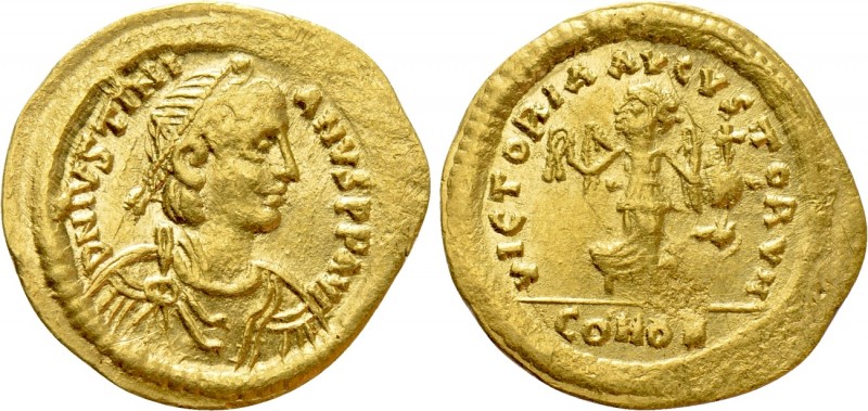 JUSTINIAN I (527-565). GOLD Tremissis. Constantinople

Obv: D N IVSTNIANVS P P...