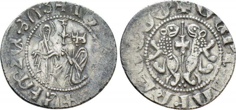 ARMENIA. Levon I (1198-1219). Tram. Coronation type

Obv: The Virgin Mary stan...