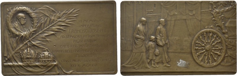 AUSTRIAN EMPIRE. Franz Joseph I (1848-1916). Bronze Plaque (1916). By A. Kautsch...