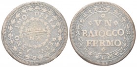 FERMO
Prima Repubblica Romana, 1798-1799.
Baiocco (1798) IV Tipo.
Æ
gr. 11,59
Dr. ANNO PMO DELLA REPV. ROMA / NA. Iscrizione su due righe entro c...
