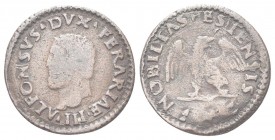 FERRARA
Alfonso I d’Este, 1505-1534.
Denaro.
Cu
gr. 1,89
Dr. ALFONSVS DVX FERRARIAE III. Testa barbuta a s.
Rv. NOBILITAS AESTENSIS. Aquila con ...