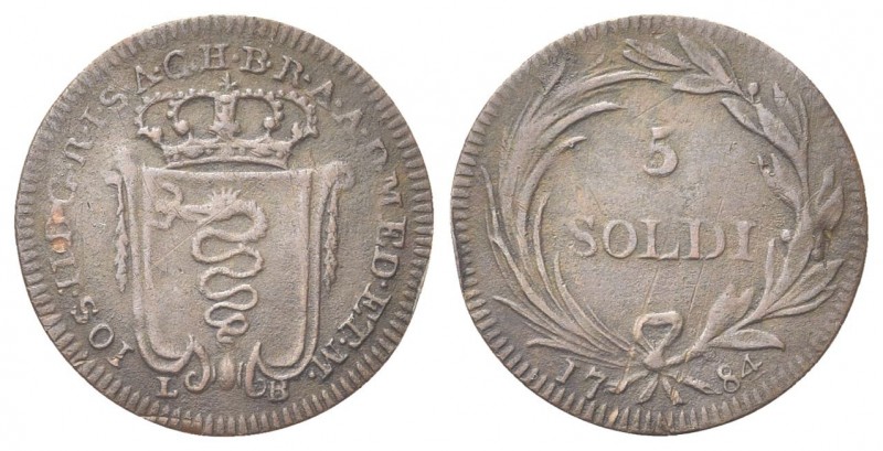 MILANO
Giuseppe II d’Asburgo Lorena, 1780-1790.
Da 5 Soldi o quarto di Lira 17...