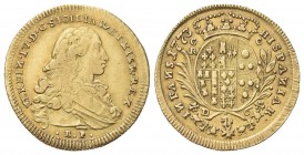 NAPOLI
Ferdinando IV (I) di Borbone, 1759-1816.
6 Ducati 1773, sigle BP.
Au
gr. 8,76
Dr. FERDINAN IV D G SICILIAR ET HIER REX. Busto infantile a ...
