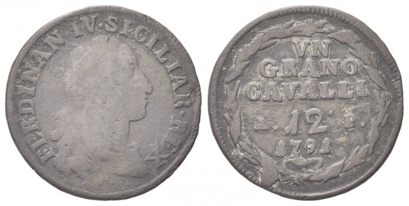 NAPOLI
Ferdinando IV (I) di Borbone, 1759-1816.
Grano 1791.
Æ
gr. 5,51
Dr. ...