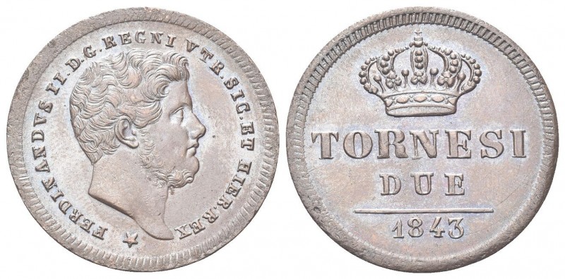 NAPOLI
Ferdinando II di Borbone, 1830-1859.
2 Tornesi 1843.
Æ
gr. 5,68
Dr. ...