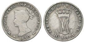 PARMA
Maria Luigia d'Austria, 1814-1847.
10 Soldi 1830.
Ag
gr. 2,37
Dr. Busto diademato a s.
Rv. Grande monogramma ML coronato.
Pag. 11; Gig. 1...