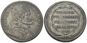 ROMA
Innocenzo XI (Benedetto Odescalchi), 1676-1689.
Piastra 1684 a. VIII.
Ag
gr. 31,61
Dr. INNOCEN XI - PONT MAX A VIII. Busto a d., con camauro...