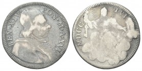 ROMA
Benedetto XIV (Prospero Lorenzo Lambertini), 1740-1758.
Doppio Giulio 1756 a. XVI.
Ag
gr. 4,94
Dr. BEN XIV - PON M A XVI. Busto del Pontefic...