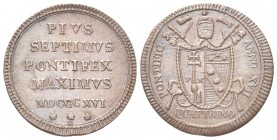 ROMA
Pio VII (Barnaba Chiaramonti), 1800-1823.
Quattrino 1816 a. XVI.
Æ
gr. 2,10
Dr. PIVS / SEPTIMVS / PONTIFEX / MAXIMVS / MADCCCXVI. Iscrizione...