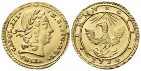 SICILIA
Carlo III (poi VI) d’Asburgo, Re di Spagna e di Napoli 1707-1711, Imperatore d’Austria e re di Napoli, 1711-1734.
Oncia 1734.
Au
gr. 4,40...