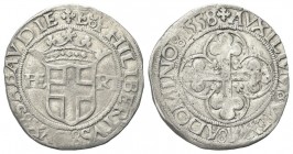SAVOIA ANTICHI
Emanuele Filiberto Duca, 1553-1580.
4 Grossi 1558.
Mi
gr. 5,29
Dr. E PHILIBERTVS DVX SABAVDIE. Scudo sabaudo con corona di cinque ...