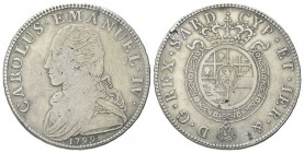 REGNO DI SARDEGNA
Carlo Emanuele IV, 1796-1800.
Mezzo Scudo 1799 Torino.
Ag
gr. 17,23
Dr.CAROLVS EMANVEL IV. Busto paludato e corazzato a sinistr...