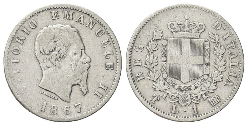 REGNO D’ITALIA
Vittorio Emanuele II, 1861-1878.
Lira 1867 Torino, I° Tipo.
Ag...