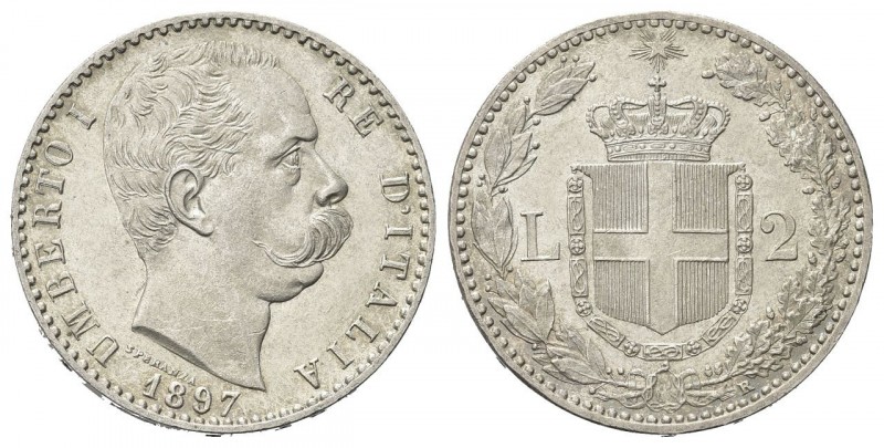 REGNO D’ITALIA
Umberto I, 1878-1900.
2 Lire 1897 Roma, II° Tipo.
Ag
Dr. Test...