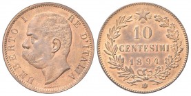 REGNO D’ITALIA
Umberto I, 1878-1900.
10 Centesimi 1894 Birmingham.
Cu
Dr. Testa del sovrano rivolta a s. 
Rv. Su tre righe valore e data, circond...