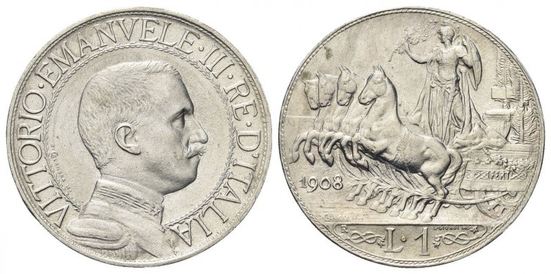 REGNO D’ITALIA
Vittorio Emanuele III, 1900-1943.
Lira 1908 Roma, Quadriga velo...