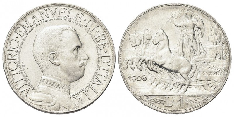 REGNO D’ITALIA
Vittorio Emanuele III, 1900-1943.
Lira 1908 Roma, Quadriga velo...
