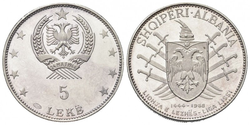 albania
Repubblica, dal 1946.
5 Leke 1968.
Ag
gr. 17,91
Dr. Stemma con aqui...