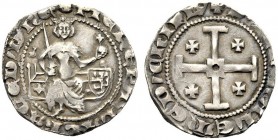 CIPRO
Pietro I, 1359-1369.
Grosso.
Ag
gr. 4,61 
Metcalf 596var.
Rara.
BB / SPL