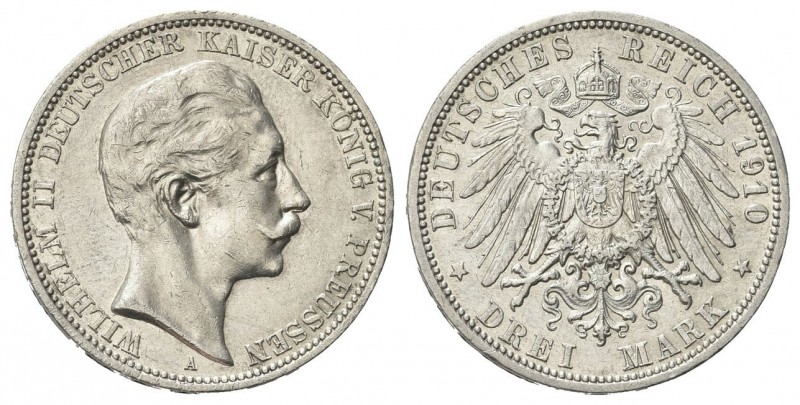 germania
Wilhelm II, 1888-1918.
Prussia. 3 Marchi 1910 A, Berlino.
Au
gr. 16...