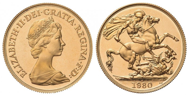 GRAN BRETAGNA
Elisabetta II, dal 1952.
2 Sterline 1980.
Au
gr. 15,98
Dr. Bu...