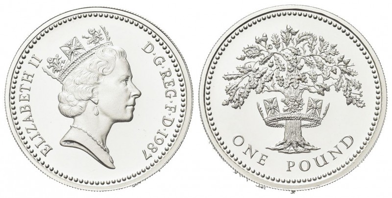 GRAN BRETAGNA
Elisabetta II, dal 1952.
Pound 1987, English Oak.
Ag 
gr. 9,65...