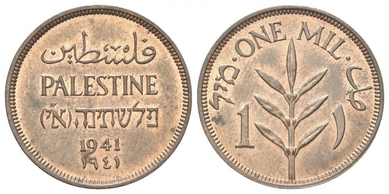 palestina
Mandato Britannico.
1 Mil 1941.
Æ
gr. 3,23
Dr. Triplice legenda i...