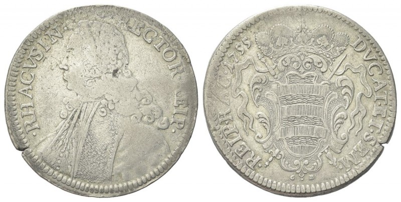 RAGUSA
Repubblica, 1358-1808.
Tallero Rettorale 1755 G-B.
Ag
gr. 28,33
Dr. ...