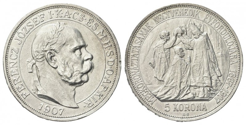 UNGHERIA
Francesco Giuseppe I d’Asburgo Lorena, 1848-1916.
5 Corone 1907, 40° ...