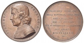 FIRENZE
Francesco Ferrucci, 1489-1530.
Medaglia 1889 opus L. Giorgi.
Æ
gr. 68,78 mm 50
Dr. FRANCESCO - FERRUCCIO. Busto a s.; in esergo, L GIORGI...
