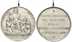 Roma
Pio IX (Giovanni Maria Mastai Ferretti), 1846-1878.
Medaglia ricordo della Prima Comunione opus P. Girometti 1870.
Ag
gr. 34,12 mm 51,8
Dr. ...