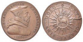 FRANCIA
Durante Enrico III, 1574-1579
Medaglia riconio 1580.
Æ
gr. 27,01 mm 39,4
Dr. R B CARD FRANCIAE - CANCELLARIVS. Busto a s. con copricapo, ...