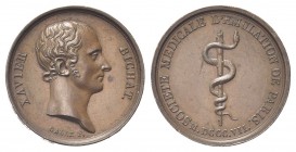 FRANCIA
Marie François Xavier Bichat (medico), 1771-1802.
Medaglia 1807 opus Gallè.
Æ
gr. 10,41 mm 28,2
Dr. XAVIER - BICHAT. Testa nuda a d.; sot...