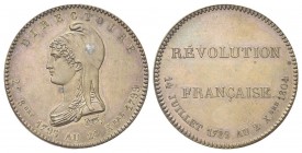 FRANCIA
Periodo Napoleonico, dal 1795 al 1815.
Medaglia 1804 Duprè.
Æ
gr. 10,62 mm 32
Dr. DIRECTOIRE / 27 8 BRE 1795 AU 24 X BRE 1799. Busto di M...