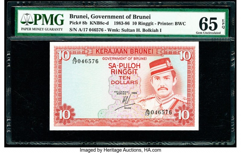 Brunei Government of Brunei 10 Ringgit 1986 Pick 8b KNB8 PMG Gem Uncirculated 65...