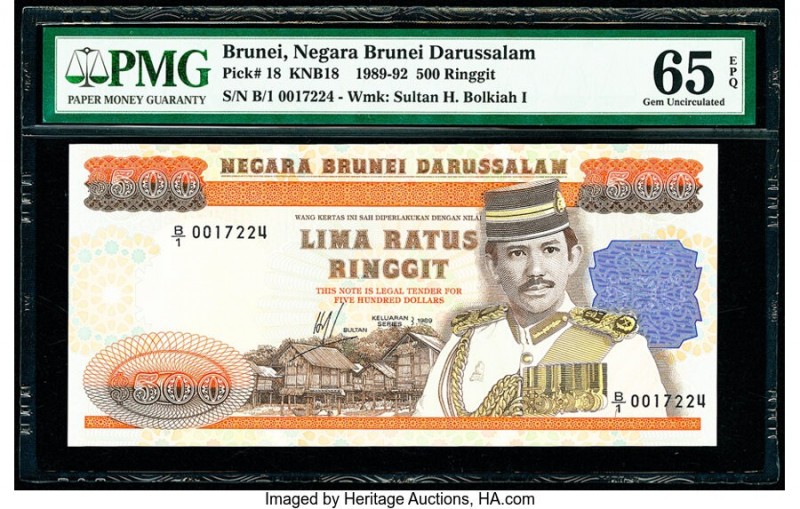Brunei Negara Brunei Darussalam 500 Ringgit 1989 Pick 18 KNB18 PMG Gem Uncircula...