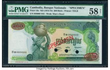 Cambodia Banque Nationale du Cambodge 500 Riels ND (1973-75) Pick 16s Specimen PMG Choice About Unc 58 Net. Previously mounted, annotation and three P...