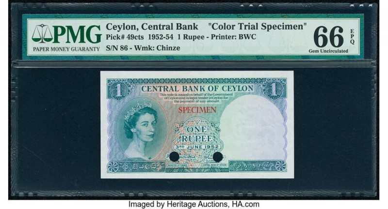 Ceylon Central Bank of Ceylon 1 Rupee 3.6.1952 Pick 49cts Color Trial Specimen P...