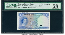Ceylon Central Bank of Ceylon 1 Rupee 16.10.1954 Pick 49s Specimen PMG Choice About Unc 58. Printer's annotation, staple holes, and one POC.

HID07501...