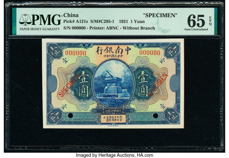 China China & South Sea Bank, Limited 1 Yuan 1921 Pick A121s Specimen PMG Gem Un...