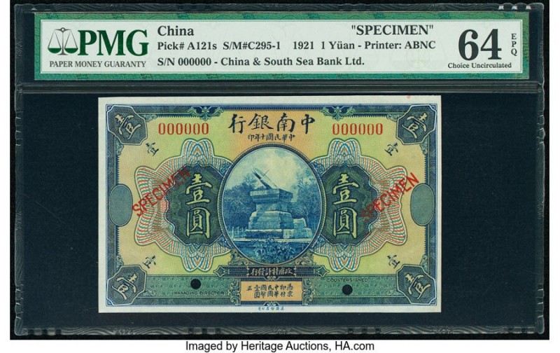 China China & South Sea Bank, Limited 1 Yuan 1921 Pick A121s S/M#C295-1 Specimen...