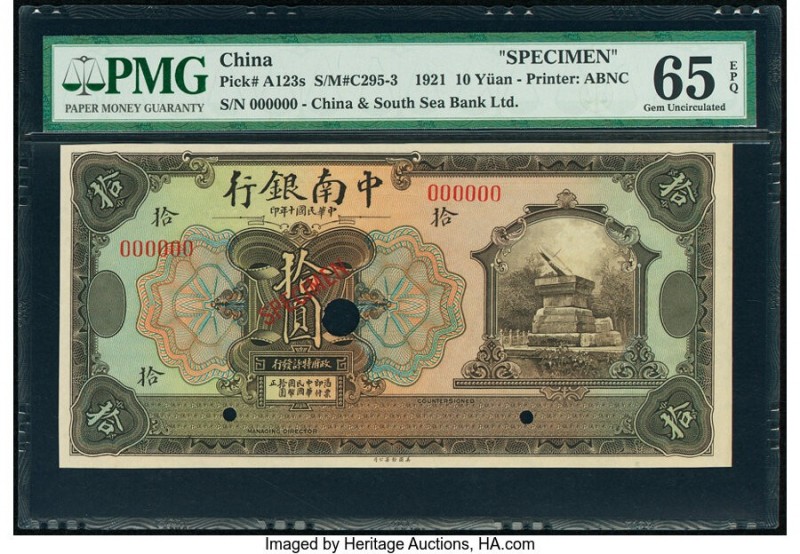 China China & South Sea Bank, Limited 10 Yuan 1921 Pick A123s S/M#C295-3 Specime...