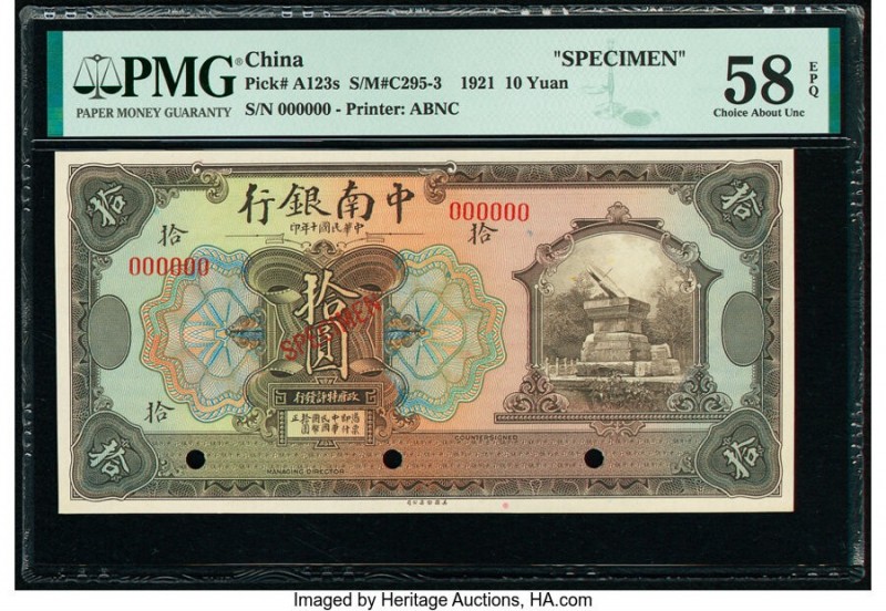 China China & South Sea Bank, Limited 10 Yuan 1921 Pick A123s Specimen PMG Choic...