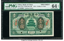 China Bank of China 1 Yuan 1918 Pick 51s2 S/M#C294-100 Specimen PMG Choice Uncirculated 64 EPQ. Two POCs.

HID07501242017

© 2020 Heritage Auctions | ...