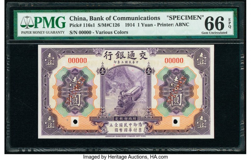 China Bank of Communications 1 Yuan 1.10.1914 Pick 116s1 S/M#C126 Specimen PMG G...